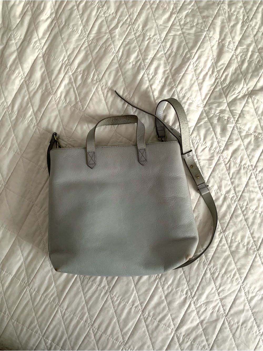 Madewell Light Blue Gray Leather Tote with Crossbody Strap